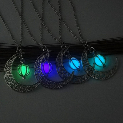 Fashion Moon Natural Glowing Stone Healing Necklace Women Gift Charm Luminous Pendant Necklace Jewelry